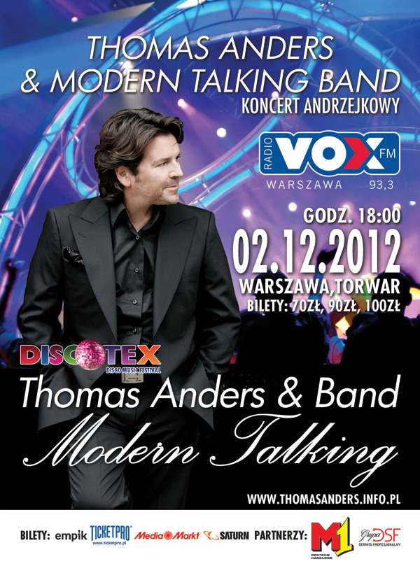 Plakat koncertowy - Thomas Anders & Modern Talking Band w Warszawie